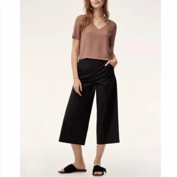 Babaton Black Manolo Wide-Leg Pull On Cropped Trouser Pockets - Size 6 - Picture 1 of 10